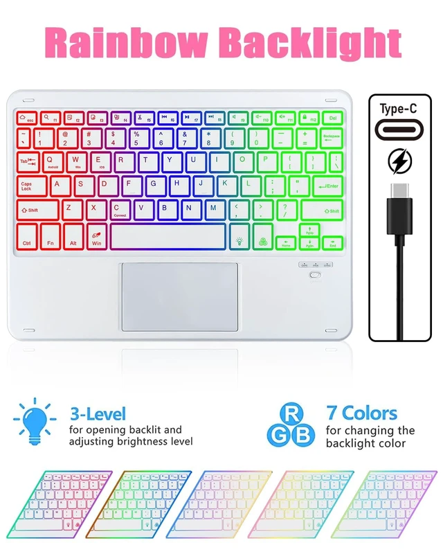 Alt view image 4 of 7 - MePadKey Touchpad Keyboard Case for Samsung Galaxy Tab A11 Plus/A9 Plus | 2025/2023 11 inch,360 Degree Rotating Cover with Color Backlight Magnetic Removable Keyboard for Tablet A11+ A9+ (Light Pink)