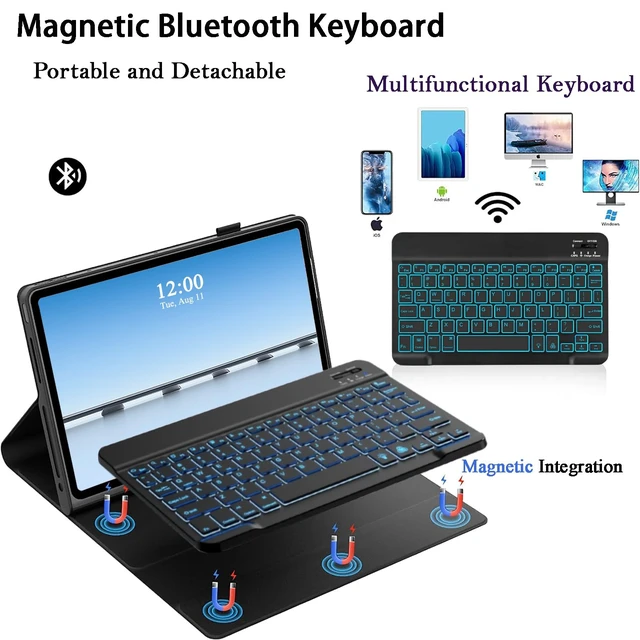 Alt view image 2 of 7 - 7-Color Backlit Detachable Keyboard Case with Wireless Mouse for Lenovo Idea Tab Plus 12.1 Inch/Tab K12 2025 (TB361FU/TB361ZU), Magnetic Keyboard Cover for with Mouse, 3 Adjustable Angles, Black