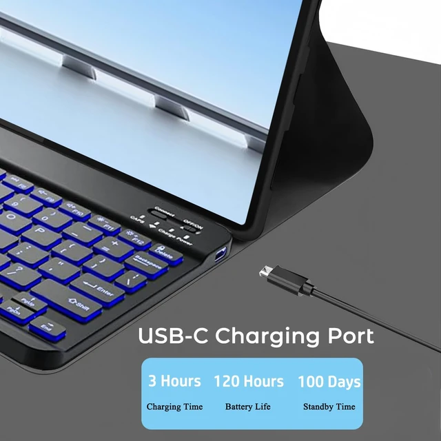 Alt view image 4 of 7 - 7-Color Backlit Detachable Keyboard Case with Wireless Mouse for Lenovo Idea Tab Plus 12.1 Inch/Tab K12 2025 (TB361FU/TB361ZU), Magnetic Keyboard Cover for with Mouse, 3 Adjustable Angles, Black