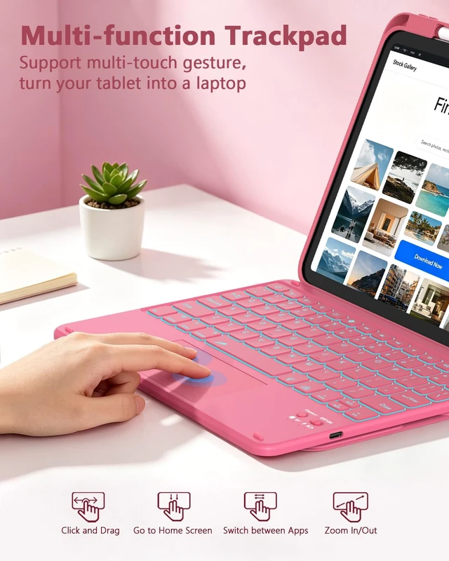 Alt view image 5 of 7 - ZYNTHRALIX for iPad 11th (A16)/10th Gen Case Keyboard, Portrait/Tablet Mode | Detachable Magnetic Protective Case, Wireless Keyboard with Smart Trackpad, 7-Color Backlit, Landscape/Portrait, Hot Pink