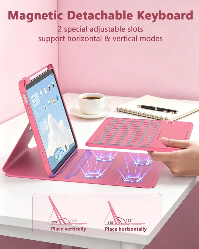 Alt view image 7 of 7 - ZYNTHRALIX for iPad 11th (A16)/10th Gen Case Keyboard, Portrait/Tablet Mode | Detachable Magnetic Protective Case, Wireless Keyboard with Smart Trackpad, 7-Color Backlit, Landscape/Portrait, Hot Pink