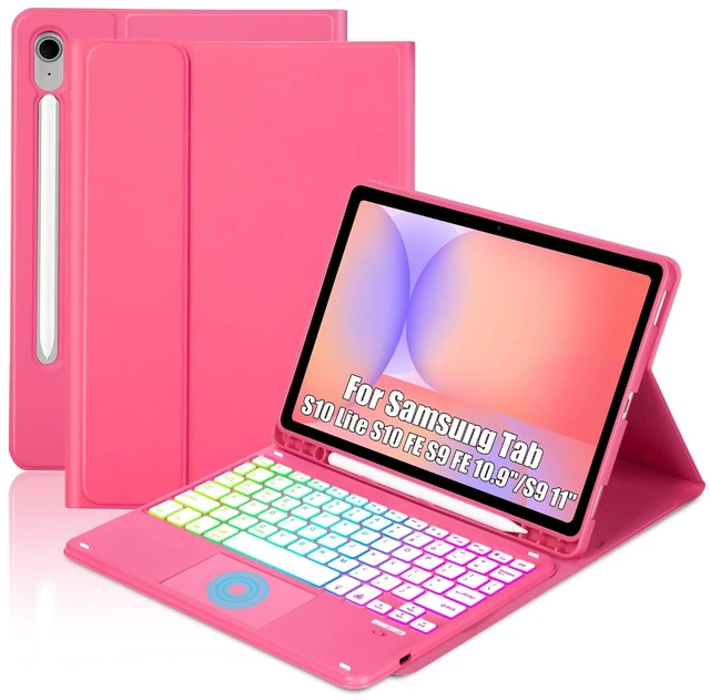 Main image of MePadKey Touchpad Keyboard Case for Samsung Galaxy Tab S10 Lite/S10 FE | S9 FE 10.9 inch /S9 11" 2025/2023 Tablet, Rainbow Backlight Type-C Charging TrackPad Keyboard with Pencil Holder (Red)