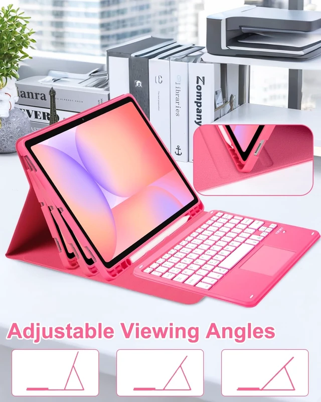 Alt view image 6 of 7 - MePadKey Touchpad Keyboard Case for Samsung Galaxy Tab S10 Lite/S10 FE | S9 FE 10.9 inch /S9 11" 2025/2023 Tablet, Rainbow Backlight Type-C Charging TrackPad Keyboard with Pencil Holder (Red)