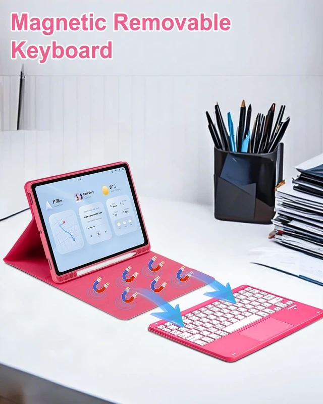 Alt view image 7 of 7 - MePadKey Touchpad Keyboard Case for Samsung Galaxy Tab S10 Lite/S10 FE | S9 FE 10.9 inch /S9 11" 2025/2023 Tablet, Rainbow Backlight Type-C Charging TrackPad Keyboard with Pencil Holder (Red)