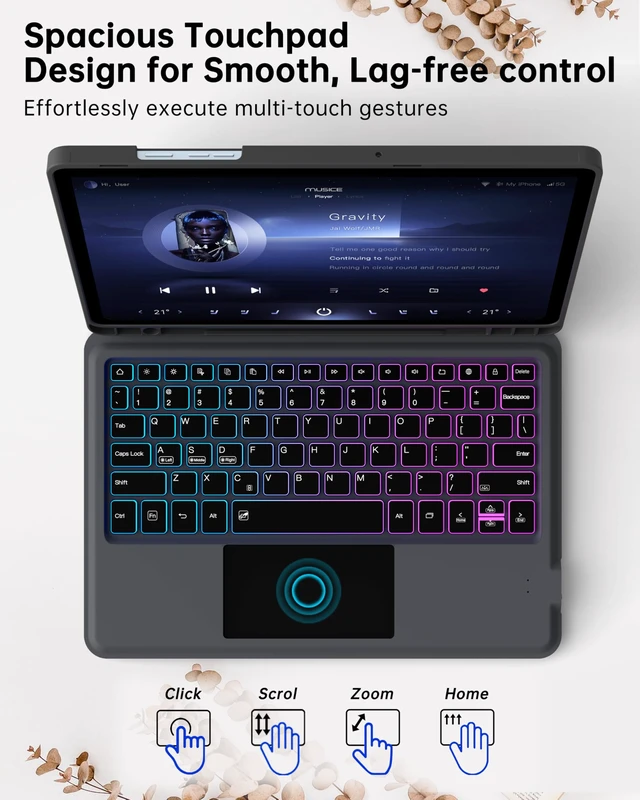 Alt view image 7 of 7 - for Galaxy Tab A9+ 11 inch Case with Keyboard - Rainbow Backlit Detachable Tablet Keyboard Cover with Touchpad - Auto Wake-up/Sleep Keyboard Case with Pen Holder for Samsung Galaxy Tab A9 Plus 5G 2023