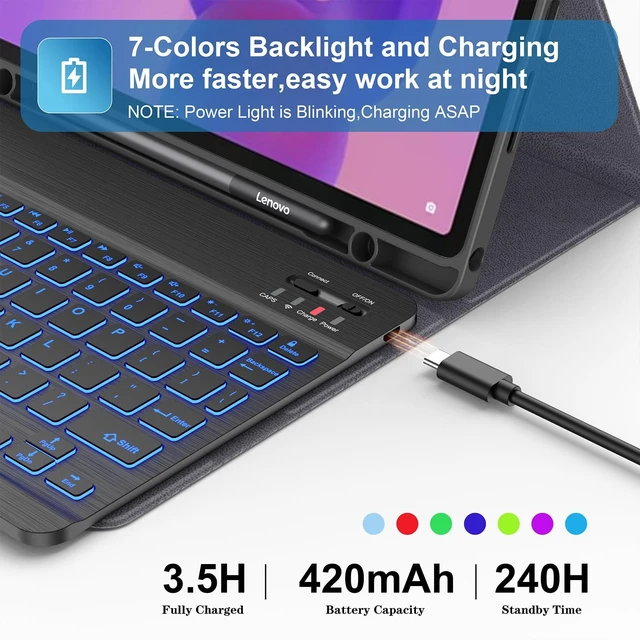 Alt view image 4 of 7 - Supveco Keyboard Case for Lenovo Idea Tab 11 Inch 2025,Book Black | 7 Colors Backlit,Wireless Detachable Folio Keyboard Cover with Tab Pen Holder, Fit Tab K11 Gen 2 (TB-336ZU/TB-336FU)