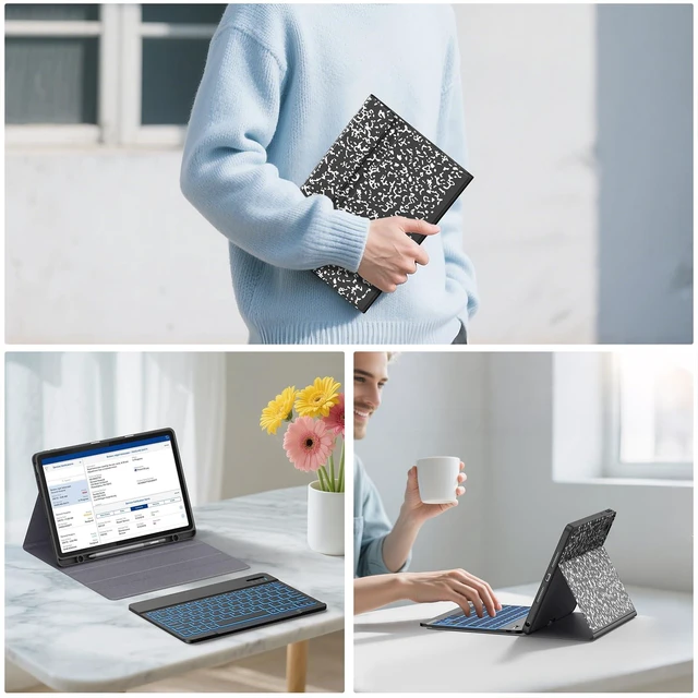 Alt view image 6 of 7 - Supveco Keyboard Case for Lenovo Idea Tab 11 Inch 2025,Book Black | 7 Colors Backlit,Wireless Detachable Folio Keyboard Cover with Tab Pen Holder, Fit Tab K11 Gen 2 (TB-336ZU/TB-336FU)