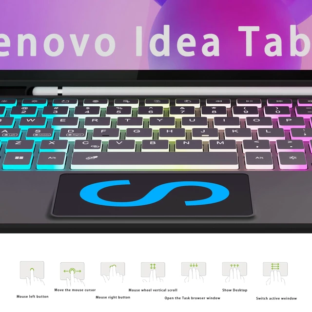 Alt view image 3 of 6 - for Lenovo Idea Tab 11-inch 2025 Keyboard Case with Trackpad and Backlit | 7 Colors RGB Backlit, Smart Touchpad, Detachable, Pen Holder, Rechargeable, TPU Protective Book Cover, Portable for Travel