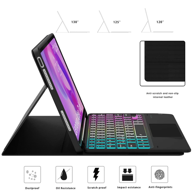 Alt view image 4 of 6 - for Lenovo Idea Tab 11-inch 2025 Keyboard Case with Trackpad and Backlit | 7 Colors RGB Backlit, Smart Touchpad, Detachable, Pen Holder, Rechargeable, TPU Protective Book Cover, Portable for Travel