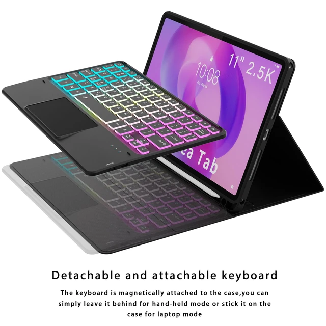 Alt view image 5 of 6 - for Lenovo Idea Tab 11-inch 2025 Keyboard Case with Trackpad and Backlit | 7 Colors RGB Backlit, Smart Touchpad, Detachable, Pen Holder, Rechargeable, TPU Protective Book Cover, Portable for Travel