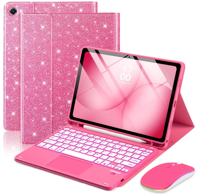 Main image of EAMPANG Glitter Case with Trackpad Keyboard for Samsung Galaxy Tab A11+/A9+ | Plus 11 inch,Smart Touchpad 7 Color Backlit Removable Keypad Magnetic Case with Pen Slot for Tablet A11 Plus 5G Pink Mouse