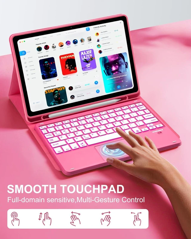 Alt view image 3 of 7 - EAMPANG Glitter Case with Trackpad Keyboard for Samsung Galaxy Tab A11+/A9+ | Plus 11 inch,Smart Touchpad 7 Color Backlit Removable Keypad Magnetic Case with Pen Slot for Tablet A11 Plus 5G Pink Mouse