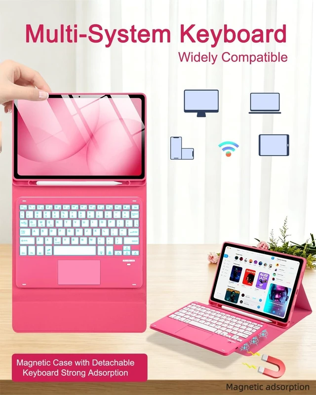 Alt view image 4 of 7 - EAMPANG Glitter Case with Trackpad Keyboard for Samsung Galaxy Tab A11+/A9+ | Plus 11 inch,Smart Touchpad 7 Color Backlit Removable Keypad Magnetic Case with Pen Slot for Tablet A11 Plus 5G Pink Mouse