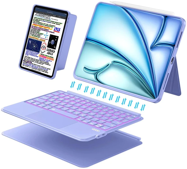 Main image of iPad Air 11 inch Case with Keyboard (M4/M3/M2, 2026/2025/2024), Pro 11, Air 5/4th, Wireless Detachable with Stand, Trackpad, Backlit, Slim Cover for iPad A16 11th 2025/10th 10.9" 2022 (Violet Purple)