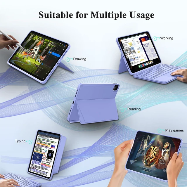 Alt view image 3 of 7 - iPad Air 11 inch Case with Keyboard (M4/M3/M2, 2026/2025/2024), Pro 11, Air 5/4th, Wireless Detachable with Stand, Trackpad, Backlit, Slim Cover for iPad A16 11th 2025/10th 10.9" 2022 (Violet Purple)