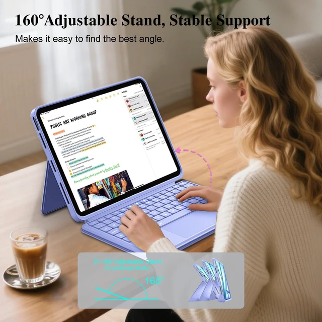 Alt view image 7 of 7 - iPad Air 11 inch Case with Keyboard (M4/M3/M2, 2026/2025/2024), Pro 11, Air 5/4th, Wireless Detachable with Stand, Trackpad, Backlit, Slim Cover for iPad A16 11th 2025/10th 10.9" 2022 (Violet Purple)