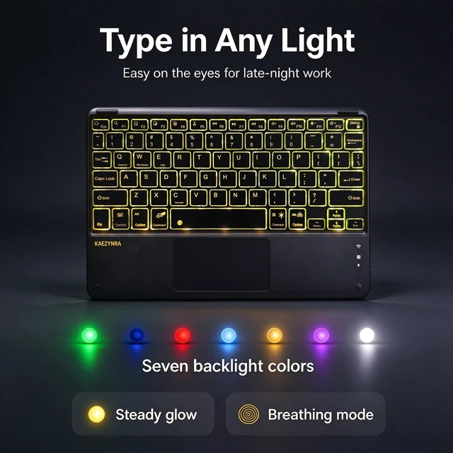 Alt view image 3 of 7 - KAEZYNRA Galaxy Tab A11 Plus 2025/A9 Plus 2023 11-inch Case with Keyboard | Dual-Mode 7 Color Backlight, Multi-Touch Trackpad, Magnetic Detachable, Rechargeable Keyboard for Tab A11+/A9+, Black