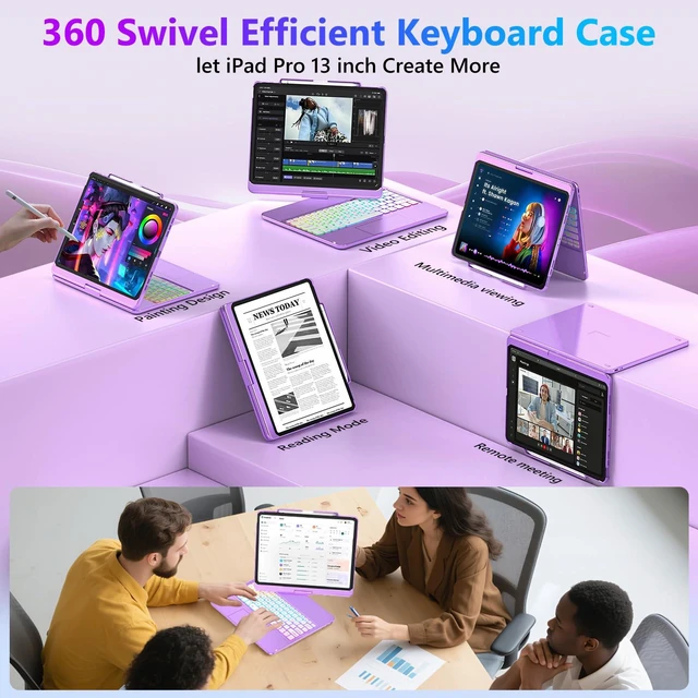 Alt view image 4 of 7 - for iPad Pro 13 inch Case with Keyboard M5/M4, 360° Rotating, Purple | Multi-Touch Trackpad, 7-Color Backlit, Built-in Pencil Holder, Long Battery, Keyboard for iPad Pro 13-inch (M5/M4) 2025/2024