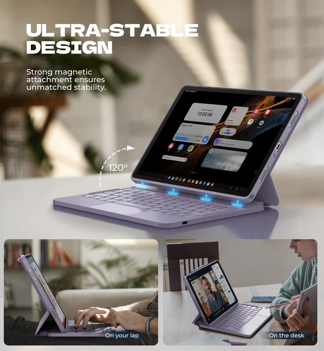 Alt view image 4 of 7 - Dexnor for Samsung Galaxy Tab A9+ Plus Case with Keyboard Ultra-Light | Ultra-portable, Magnetic Folio, Multi-Touch Trackpad, Backlit, Stylus Holder, for 11" Galaxy Tab A9+ Plus 2023, Purple