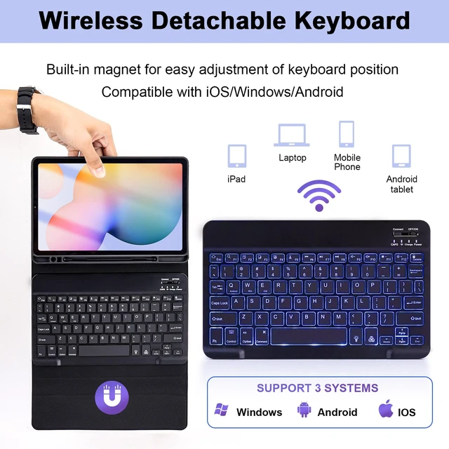 Alt view image 2 of 7 - LAMA Backlit Keyboard Case for Samsung Galaxy S6 Lite 10.4" 2024/2022/2020 Case with Keyboard, Detachable Thin Case with S Pen Holder for S6 Lite 10.4" (SM-P610/P613/P615/P619/P620/P625/P627), Black