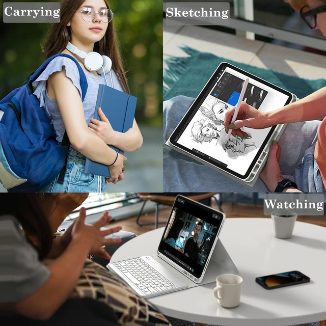 Alt view image 7 of 7 - Keyboard Case for iPad Pro 12.9 inch (Old Model) 2015 1st / 2017 2nd Gen - Rechargeable, Detachable Wireless Bluetooth Keyboard - Folio Smart Leather Cover with Pencil Holder for iPad Pro 12.9