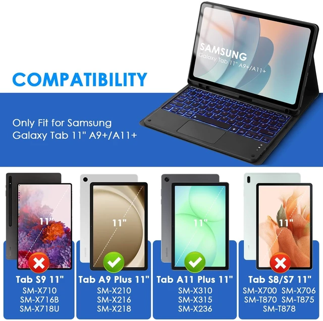 Alt view image 2 of 7 - LAMA Compatible for 11 Inch Tab A9 Plus 2023/ Tab A11 Plus 2025 Case with Keyboard, 7 Colors Backlit Keyboard Case with Touchpad for Tab A9 +/ A11+, Slim Cover, Smart Trackpad, S Pen Holder, Matt BK