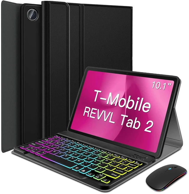 Main image of HSIAOZ Backlit Keyboard Case for T-Mobile REVVL Tab 2 10.1 Inch (2025), Rainbow Backlight Detachable Wireless Keyboard with PU Leather Folio Case for 10.1 T-Mobile Revvl Tab 2 5G