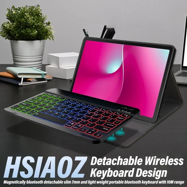 Alt view image 3 of 7 - HSIAOZ Backlit Keyboard Case for T-Mobile REVVL Tab 2 10.1 Inch (2025), Rainbow Backlight Detachable Wireless Keyboard with PU Leather Folio Case for 10.1 T-Mobile Revvl Tab 2 5G