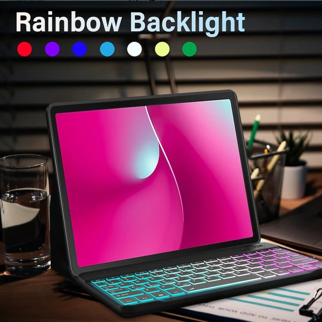 Alt view image 7 of 7 - HSIAOZ Backlit Keyboard Case for T-Mobile REVVL Tab 2 10.1 Inch (2025), Rainbow Backlight Detachable Wireless Keyboard with PU Leather Folio Case for 10.1 T-Mobile Revvl Tab 2 5G