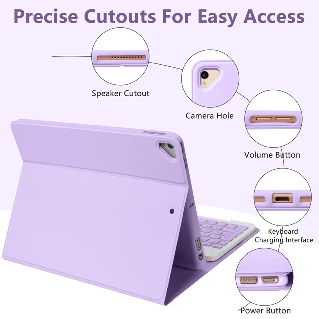 Alt view image 4 of 7 - MMK for iPad 9/8/7th Generation Case with Keyboard 10.2 inch, Purple | Wireless Detachable Magnetic Folio Keyboard & Pencil Holder, for iPad Pro 10.5 inch/Air 3rd Gen