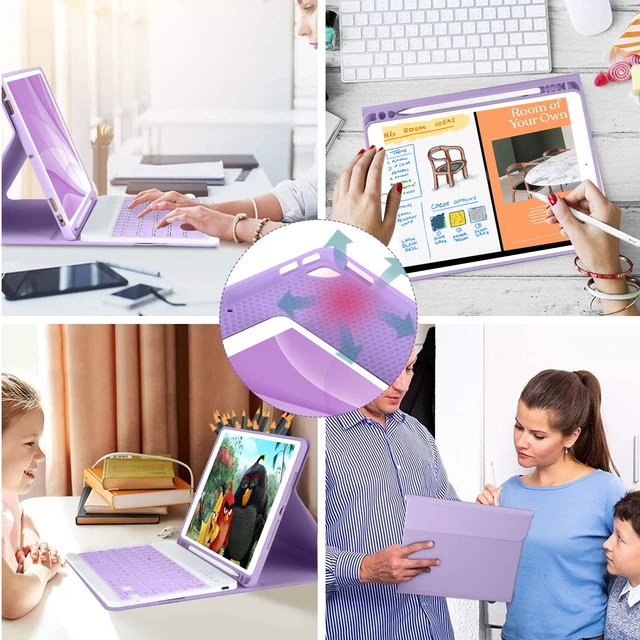 Alt view image 7 of 7 - MMK for iPad 9/8/7th Generation Case with Keyboard 10.2 inch, Purple | Wireless Detachable Magnetic Folio Keyboard & Pencil Holder, for iPad Pro 10.5 inch/Air 3rd Gen