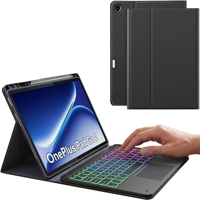 Main image of Nanhent Touchpad Keyboard Case for OnePlus Pad Go 2 Tablet 12.1 Inch 2025, 7 Color Rainbow Backlit Detachable Bluetooth Trackpad Keyboard Folio Smart Cover with Pen Holder