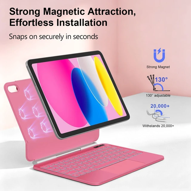 Alt view image 3 of 7 - ZYNTHRALIX for iPad 11th (A16) / 10th Gen Keyboard Case, Full-Area Trackpad | 11-Color Backlit, Smart Trackpad & Pencil Buckle, Upgraded Magic-Style Keyboard for iPad 11th/10th 10.9", Hot Pink