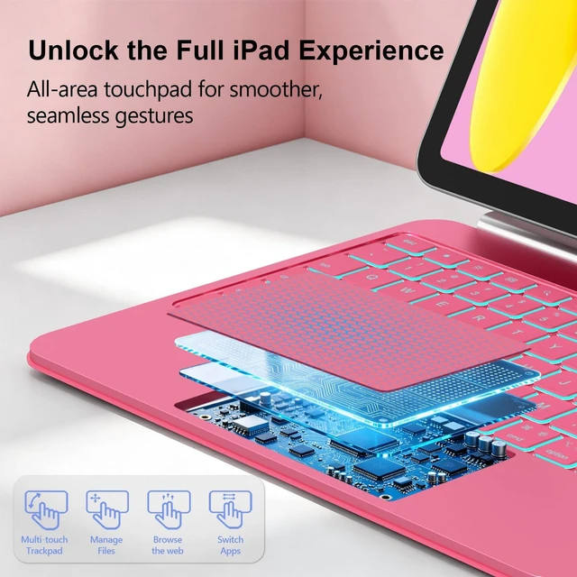 Alt view image 5 of 7 - ZYNTHRALIX for iPad 11th (A16) / 10th Gen Keyboard Case, Full-Area Trackpad | 11-Color Backlit, Smart Trackpad & Pencil Buckle, Upgraded Magic-Style Keyboard for iPad 11th/10th 10.9", Hot Pink