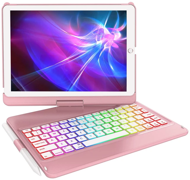Main image of GGH Keyboard Case for iPad 10.2 Inch 9th/8th/7th Gen, Rose Gold | 7 Color Backlight Keyboard, 360° Rotatable Protective Cover with Apple Pencil Holder for iPad Air 3 & Pro 10.5 Inch