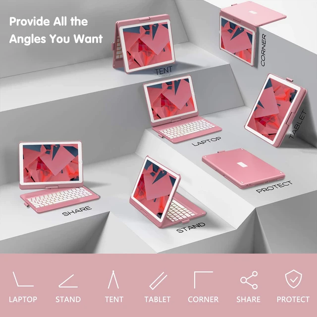 Alt view image 5 of 7 - GGH Keyboard Case for iPad 10.2 Inch 9th/8th/7th Gen, Rose Gold | 7 Color Backlight Keyboard, 360° Rotatable Protective Cover with Apple Pencil Holder for iPad Air 3 & Pro 10.5 Inch