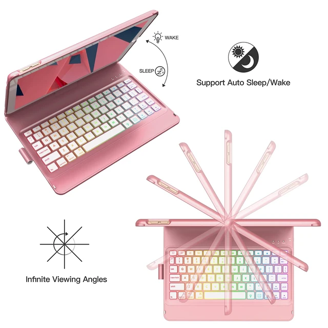 Alt view image 6 of 7 - GGH Keyboard Case for iPad 10.2 Inch 9th/8th/7th Gen, Rose Gold | 7 Color Backlight Keyboard, 360° Rotatable Protective Cover with Apple Pencil Holder for iPad Air 3 & Pro 10.5 Inch
