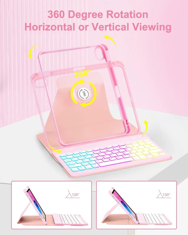 Alt view image 4 of 7 - EAMPANG Case with Keyboard Mouse for iPad A16 11th 10th Generation 11/10.9 | inch,Rainbow Backlit Detachable Keypad Rotatable Magnetic Cover with Pencil Holder for iPad 11 2025 10 Gen 2022 Pink