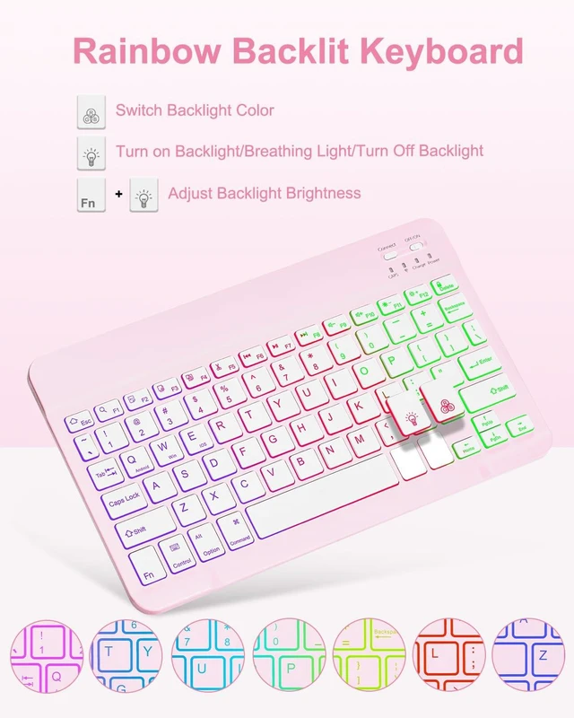 Alt view image 6 of 7 - EAMPANG Case with Keyboard Mouse for iPad A16 11th 10th Generation 11/10.9 | inch,Rainbow Backlit Detachable Keypad Rotatable Magnetic Cover with Pencil Holder for iPad 11 2025 10 Gen 2022 Pink