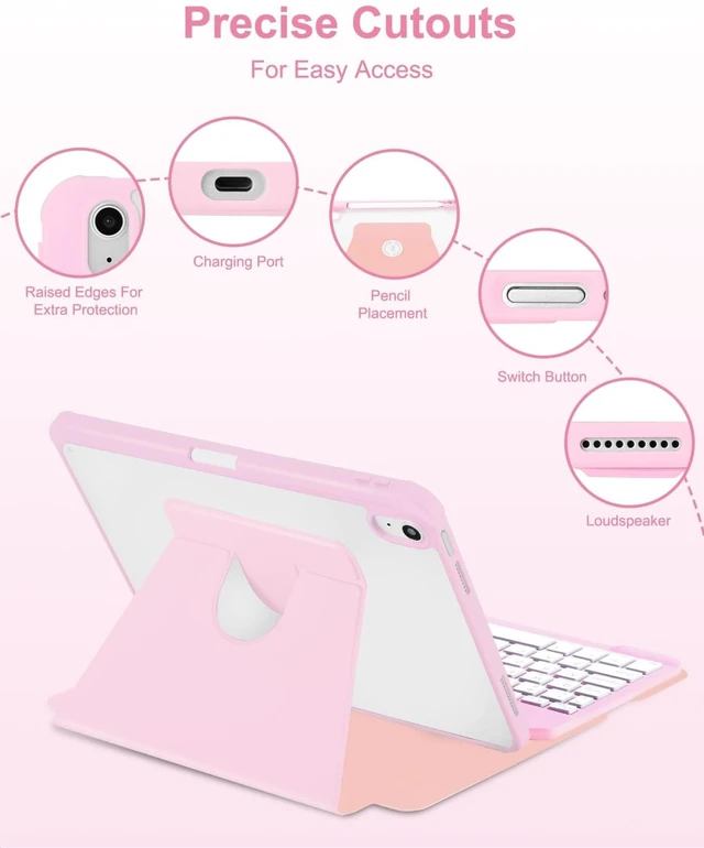 Alt view image 7 of 7 - EAMPANG Case with Keyboard Mouse for iPad A16 11th 10th Generation 11/10.9 | inch,Rainbow Backlit Detachable Keypad Rotatable Magnetic Cover with Pencil Holder for iPad 11 2025 10 Gen 2022 Pink