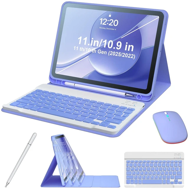 Main image of Kiloob Keyboard Case for iPad 10th 10.9 Inch & iPad 11 Gen, Detachable Non Backlit Keyboard with Mouse & Stylus Pen, Slim Protective Cover with Pencil Holder, Purple