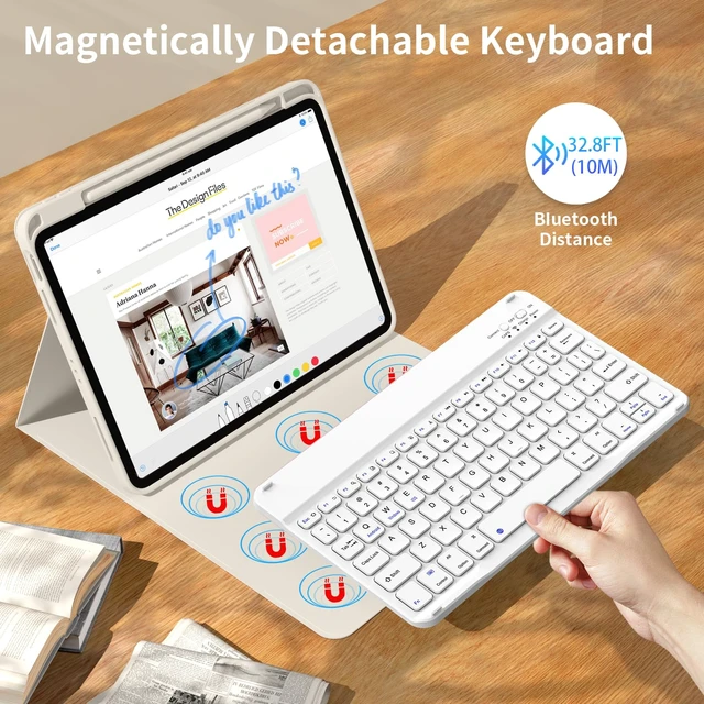 Alt view image 3 of 7 - kenke for iPad 11/10th Gen Case with Keyboard 11/10.9 inch 2025 A16/2022, Detachable Wireless Bluetooth Keyboard Case with Bulit-in Pencil Holder, White Square Keycaps (Cream)