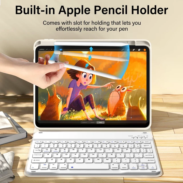 Alt view image 4 of 7 - kenke for iPad 11/10th Gen Case with Keyboard 11/10.9 inch 2025 A16/2022, Detachable Wireless Bluetooth Keyboard Case with Bulit-in Pencil Holder, White Square Keycaps (Cream)