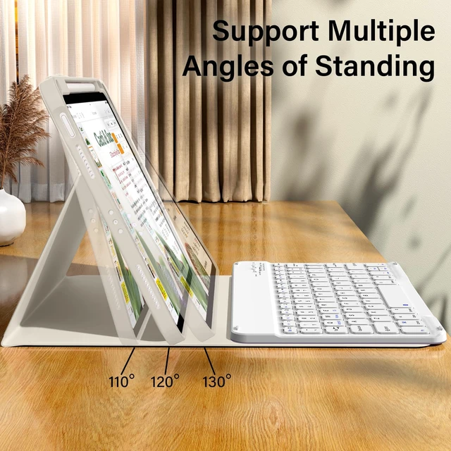Alt view image 5 of 7 - kenke for iPad 11/10th Gen Case with Keyboard 11/10.9 inch 2025 A16/2022, Detachable Wireless Bluetooth Keyboard Case with Bulit-in Pencil Holder, White Square Keycaps (Cream)