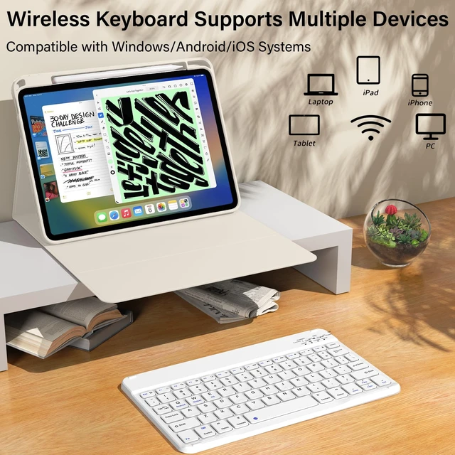 Alt view image 6 of 7 - kenke for iPad 11/10th Gen Case with Keyboard 11/10.9 inch 2025 A16/2022, Detachable Wireless Bluetooth Keyboard Case with Bulit-in Pencil Holder, White Square Keycaps (Cream)