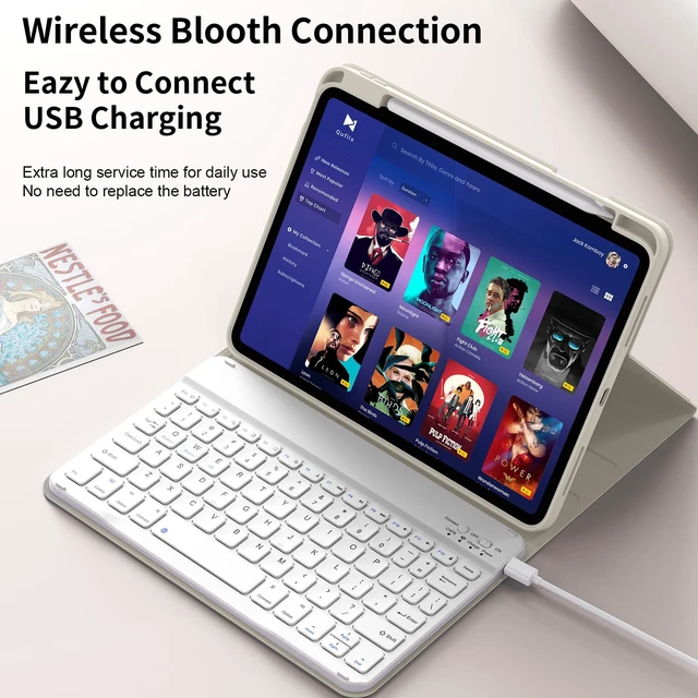 Alt view image 7 of 7 - kenke for iPad 11/10th Gen Case with Keyboard 11/10.9 inch 2025 A16/2022, Detachable Wireless Bluetooth Keyboard Case with Bulit-in Pencil Holder, White Square Keycaps (Cream)