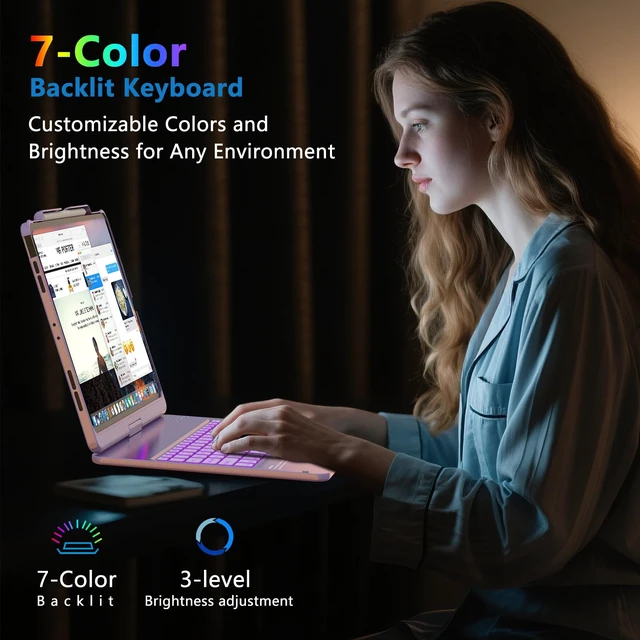 Alt view image 6 of 7 - TQQ for iPad Air 13 Inch (M4/M3/M2) & iPad Pro 12.9 inch Case Keyboard | 360° Rotatable, 7-Color Backlight, Multi-Touch Trackpad Protective Cover for iPad Pro 12.9 (6th/5th/4th/3rd) Gen, Purple