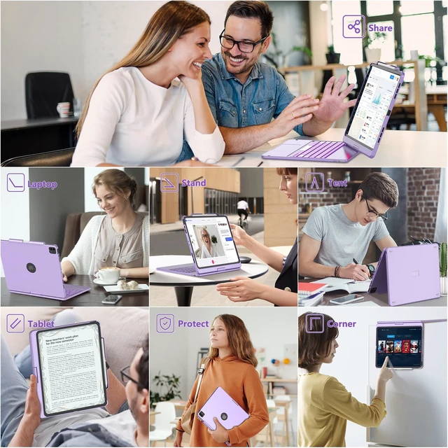 Alt view image 7 of 7 - TQQ for iPad Air 13 Inch (M4/M3/M2) & iPad Pro 12.9 inch Case Keyboard | 360° Rotatable, 7-Color Backlight, Multi-Touch Trackpad Protective Cover for iPad Pro 12.9 (6th/5th/4th/3rd) Gen, Purple