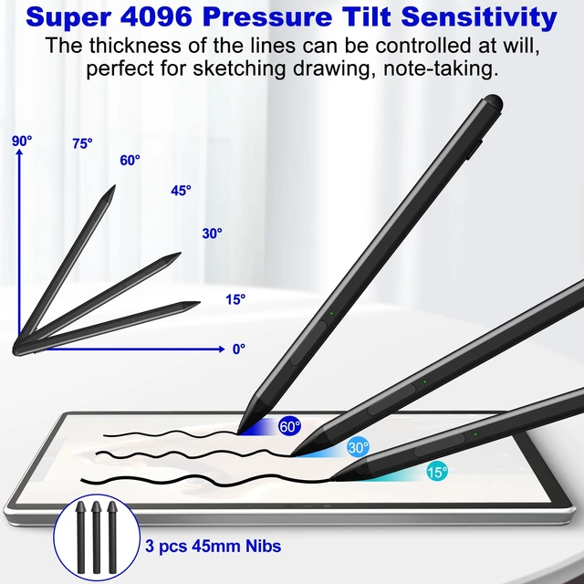 Alt view image 3 of 7 - Surface Pen - Surface Pro Pen Stylus for Surface Pro 11/9/10/8/X/7/6/5/4/3, USB-C Fast Charge, Draw or Write Like on Paper, Surface Pro 11 Copilot Pen for Surface Go 2/3/4/Book/Laptop/Studio