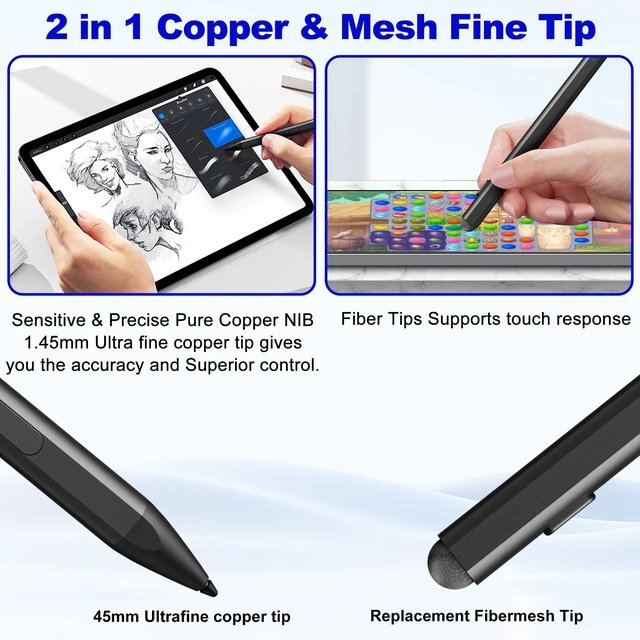 Alt view image 7 of 7 - Surface Pen - Surface Pro Pen Stylus for Surface Pro 11/9/10/8/X/7/6/5/4/3, USB-C Fast Charge, Draw or Write Like on Paper, Surface Pro 11 Copilot Pen for Surface Go 2/3/4/Book/Laptop/Studio